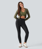 Leggings de yoga taille haute en maille côtelée avec imprimé métallisé et poches