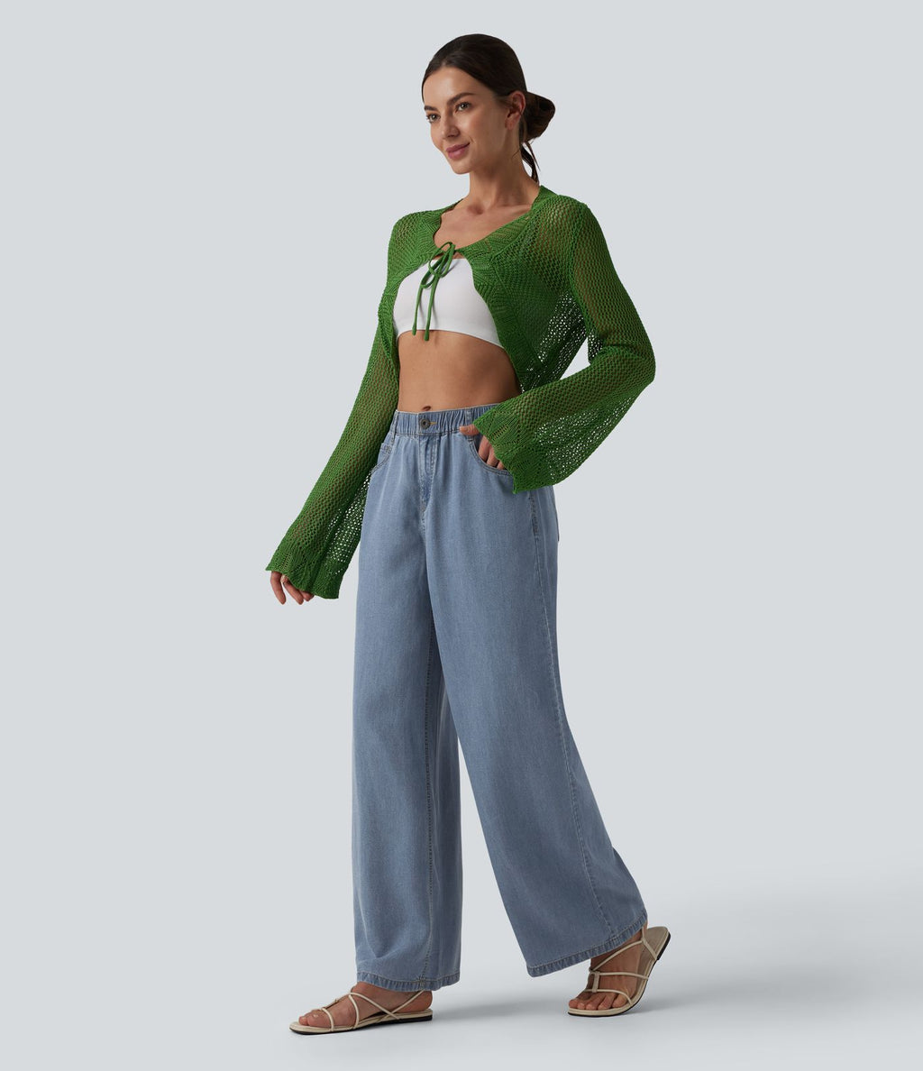 Jean large décontracté taille mi-haute en lyocell drapé avec poches