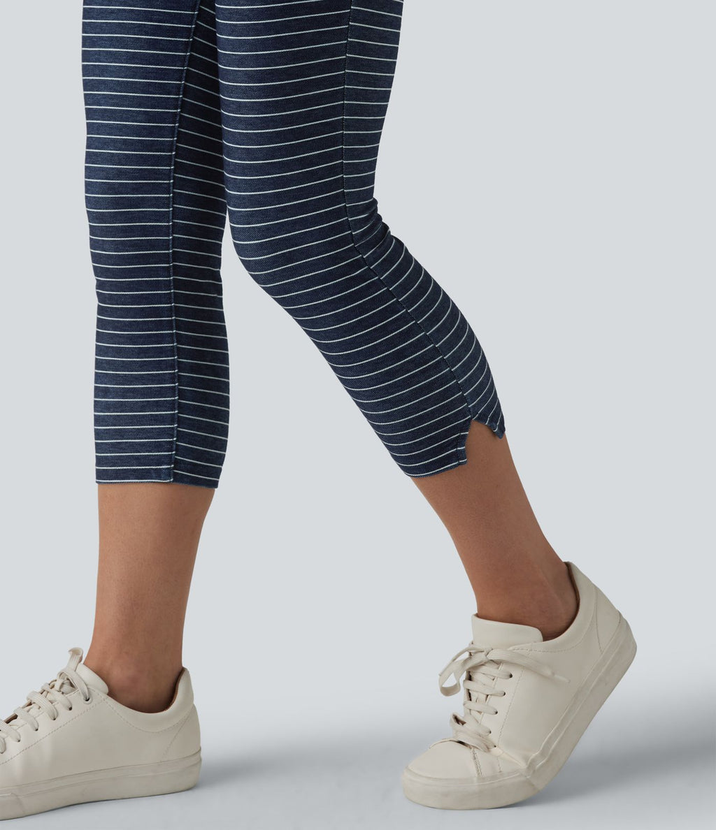 Halara Flex™ Jeggings capri décontracté à rayures fendues taille haute ventre plat avec poches