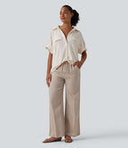 Chemise casual manches courtes aspect lin