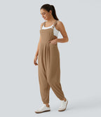 Salopette Casual Bretelles Ajustables Boutonnés Multiples Poches Plis et Tissu Gaufré