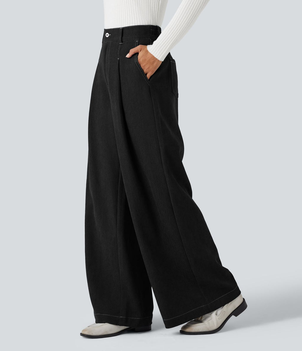 Pantalon baggy taille haute avec poches
