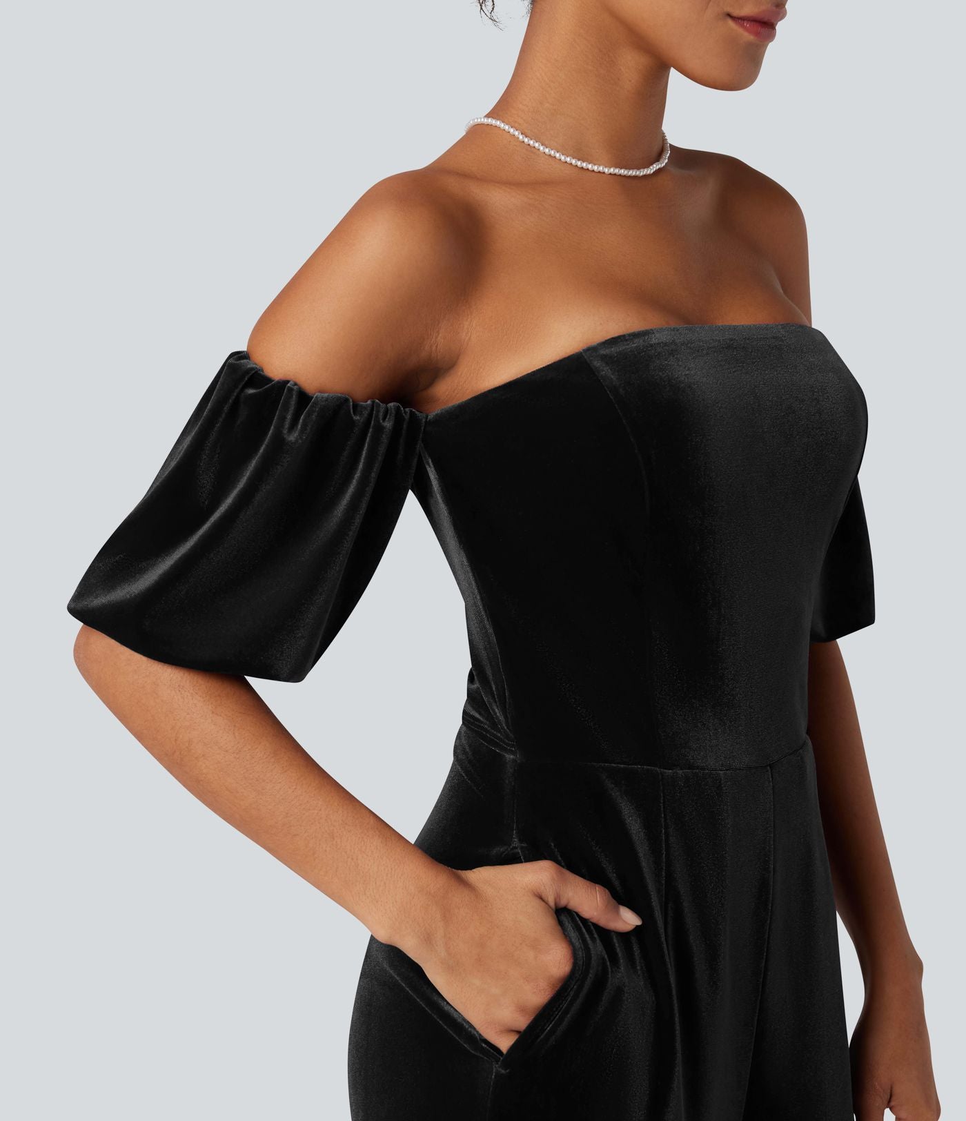 Combinaison velours bustier fendue manches bouffantes - Easy Peasy