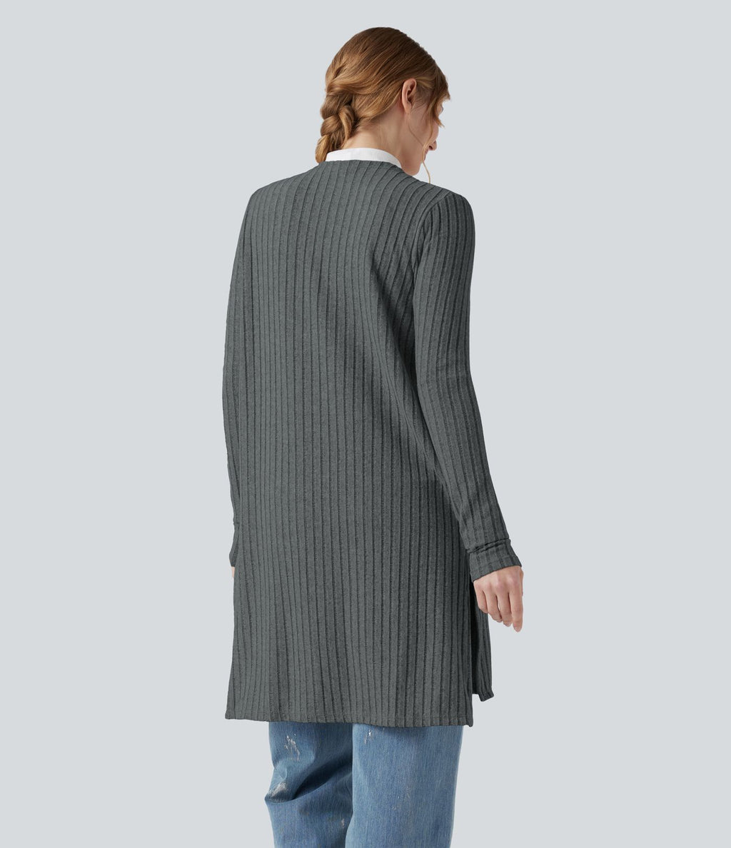 Manteau décontracté côtelé à manches longues avec fentes