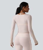 Haut de yoga à manches longues et bretelles croisées, toucher doux, protection solaire UPF50+