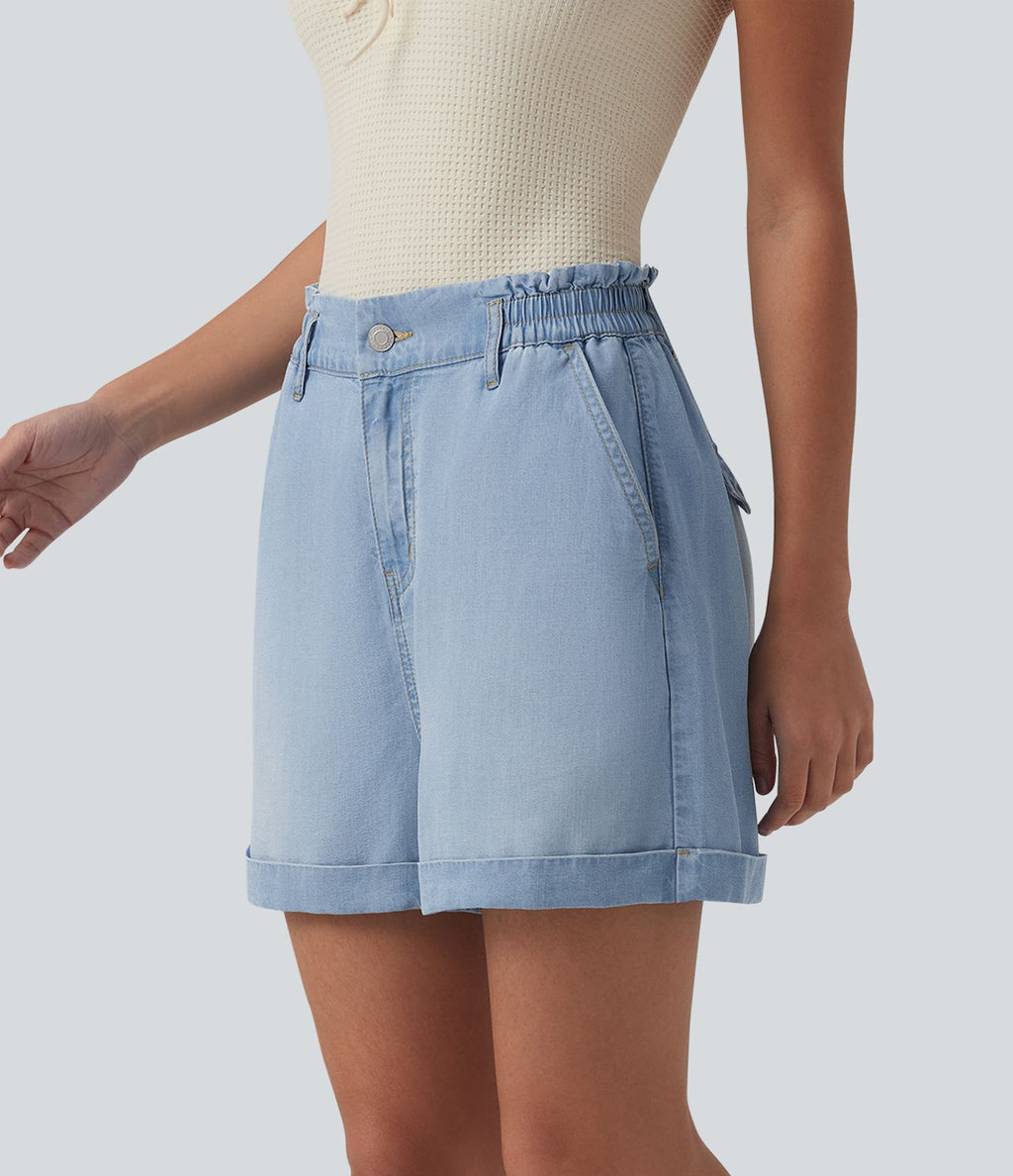 Short en jean décontracté taille haute 7,5 cm avec poches