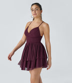 Robe Soirée Mini Superpositions en Maille avec Dos Nu Croisé Lacets