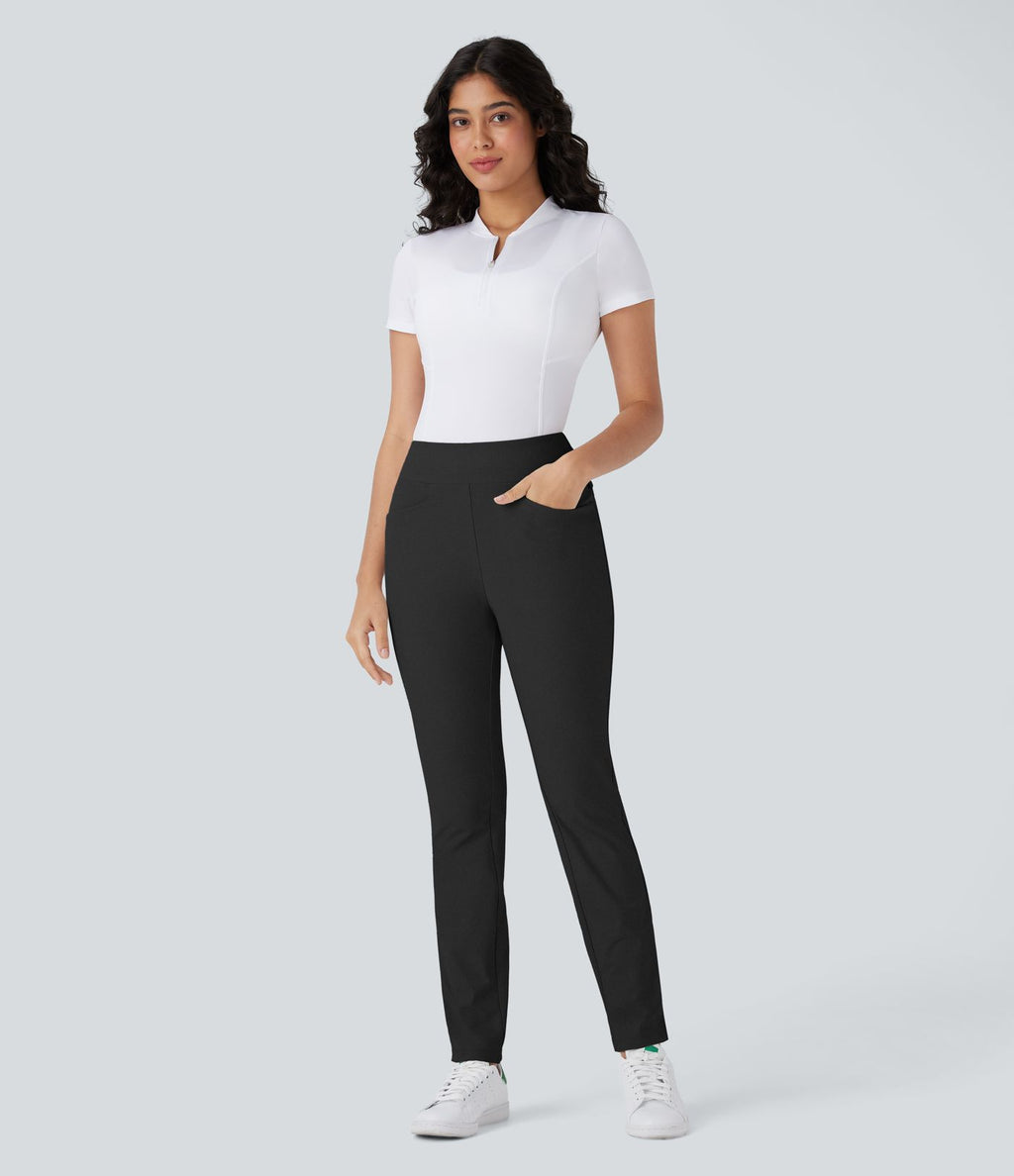 Pantalon de golf taille moyenne à séchage rapide avec multiples poches, fentes et coupe fuselée-Poche pour tee de golf-UPF40+