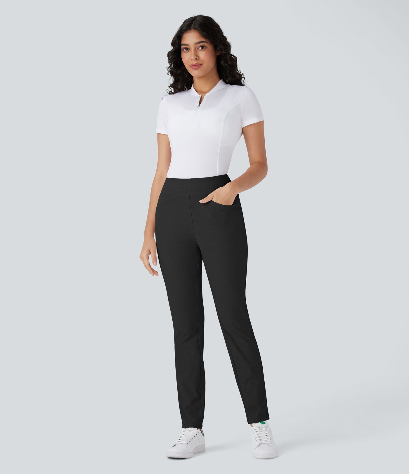 Pantalon de golf taille moyenne à séchage rapide avec multiples poches, fentes et coupe fuselée-Poche pour tee de golf-UPF40+