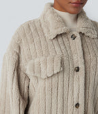 Veste décontractée en sherpa à col, boutons et manches longues