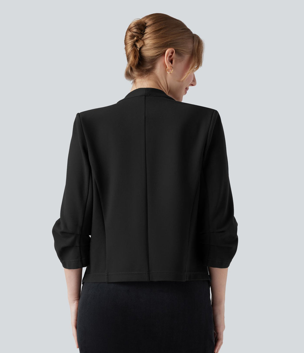 Blazer de travail résistant en ponte roma à décolleté en V et manches 3/4