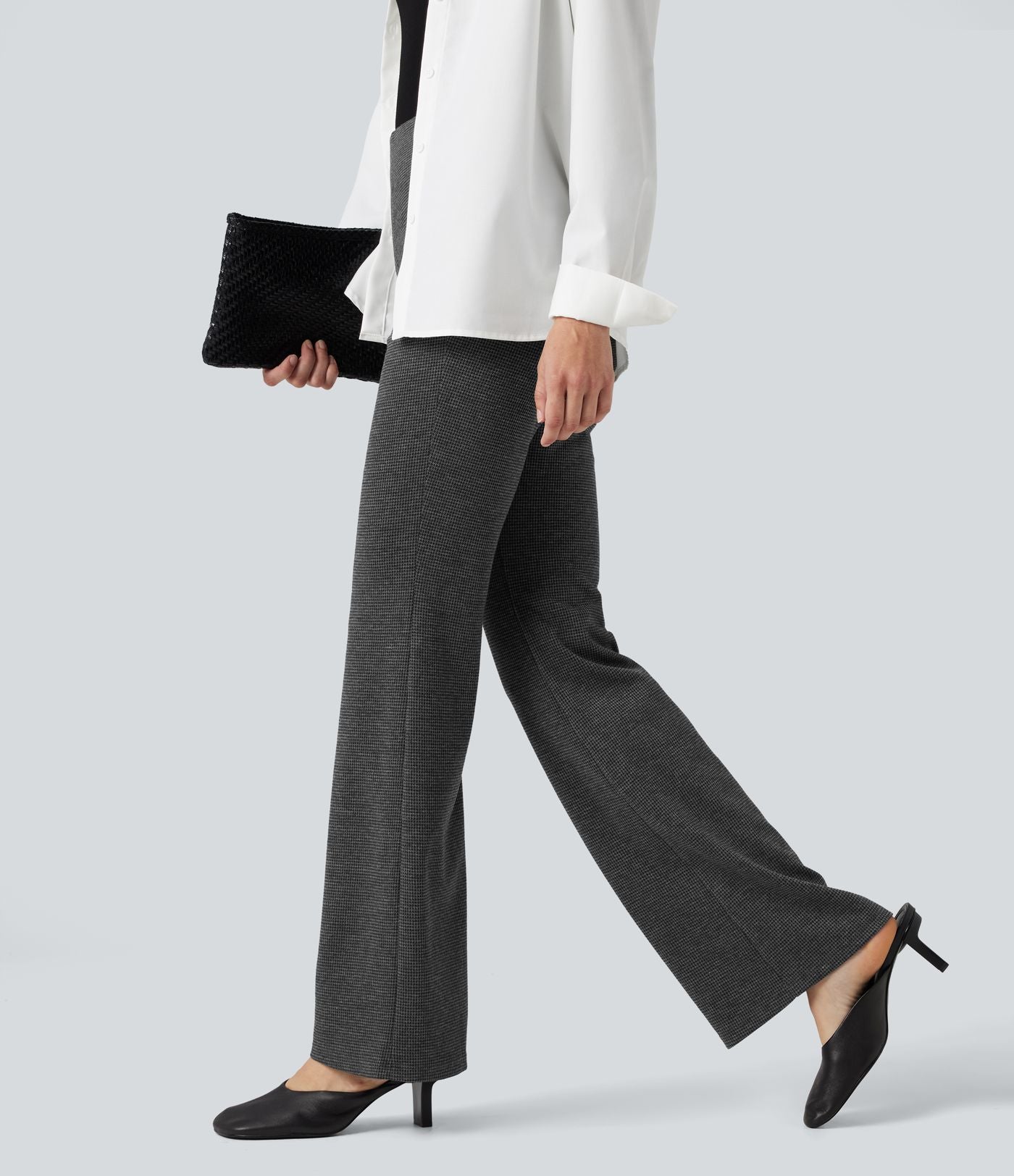 Halara Flex™ Pantalon tailleur évasé pied-de-poule taille haute avec poches