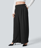Halara Flex™ Pantalon tailleur Grande taille à Taille Haute, Poches Latérales Plissées, Jambes Larges, en Tissu Gaufré