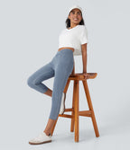 Legging capri décontracté Halara Flex™ croisé taille haute en maille denim extensible avec poches
