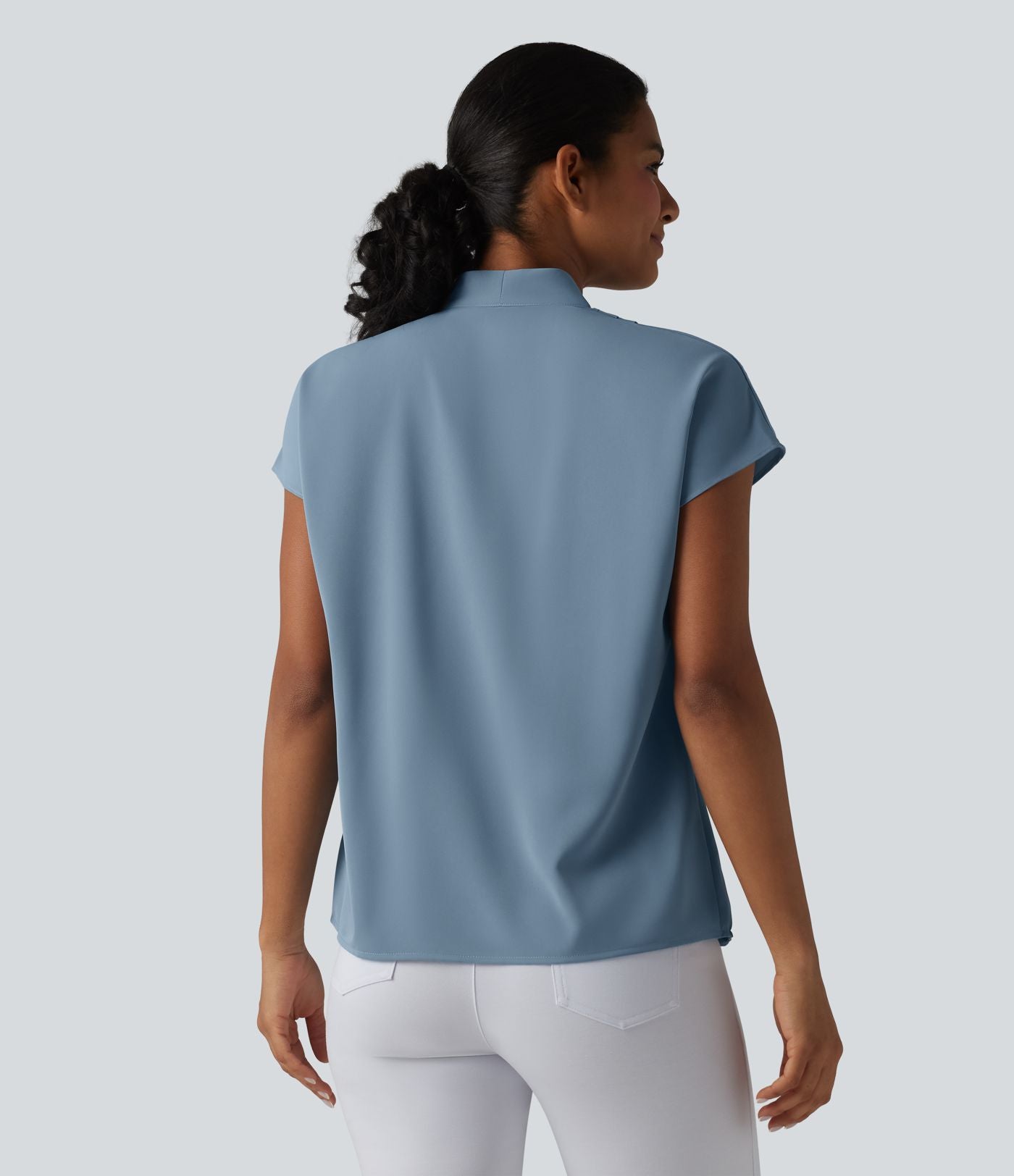Blouse esprit bureau ample défroissage facile, col V et manches chauve-souris