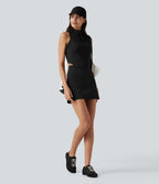 Jupe-short mini taille haute effet ventre plat avec poches