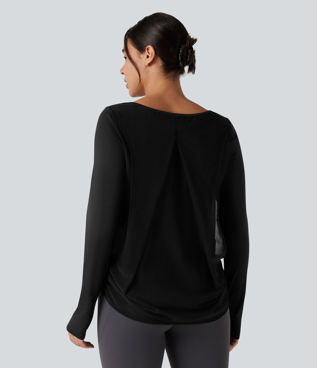 Top de sport yoga SoftlyZero™ Airy mesh contrastant à découpes manches longues avec trous pouces - UPF50+