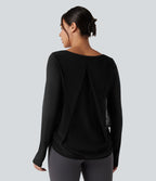 Top de sport yoga SoftlyZero™ Airy mesh contrastant à découpes manches longues avec trous pouces - UPF50+