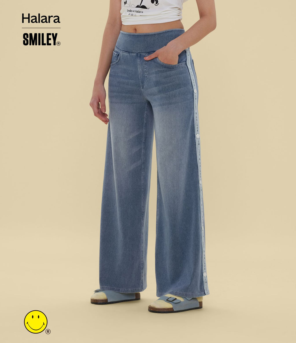 Jean large casual délavé Halara X Smiley® Halara Flex™ taille haute avec poches