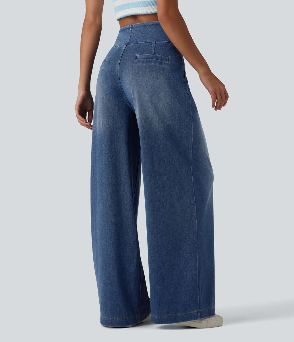 Jean large Halara Flex™ délavé décontracté, taille haute, à poches