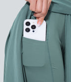 Jupe Casual Évasée Mesh Mi-Longue Fuide 2 en 1 Contrastée Taille Haute Cordon Poche Latérale