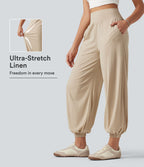 Pantalon de jogging taille haute en lin stretch avec poches