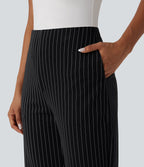 Pantalon tailleur rayé taille haute jambe droite avec poches