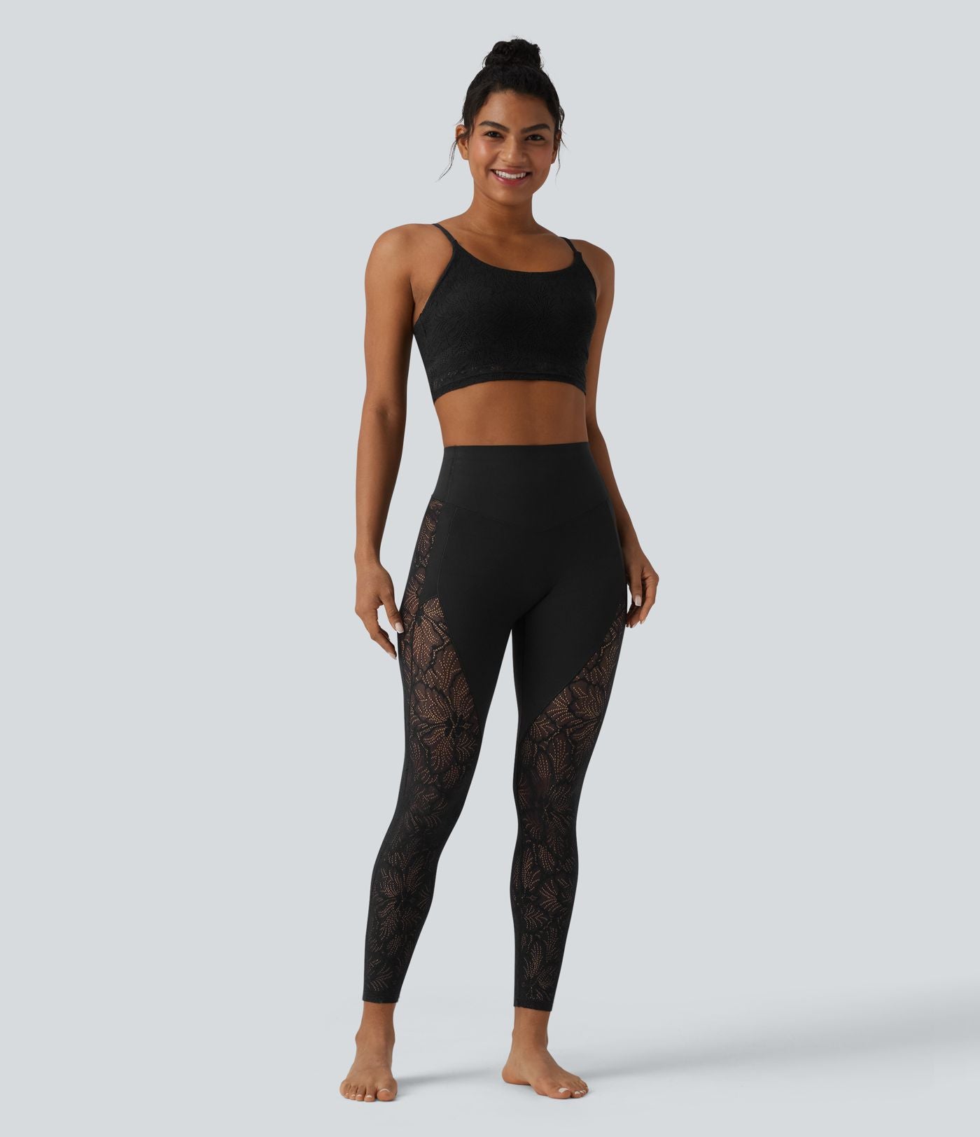 Legging yoga 7/8 Halara UltraSculpt™ gainant taille haute avec dentelle contrastante et poche