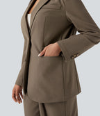 Blazer de travail lin col cranté manches longues avec poches