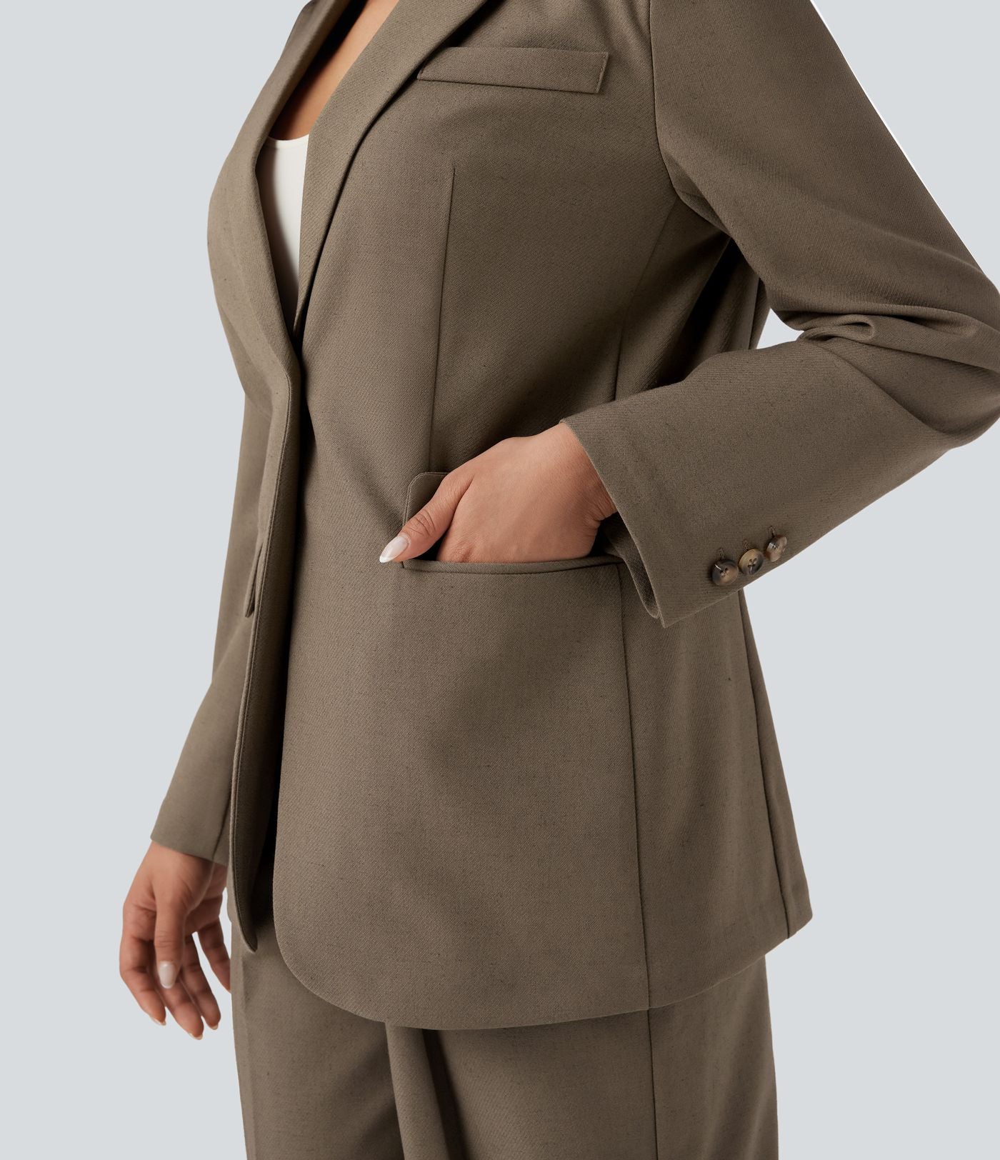Blazer de travail lin col cranté manches longues avec poches