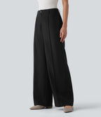 Pantalon tailleur droit taille haute aspect lin avec poches