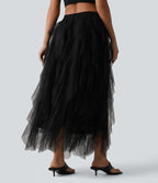 Jupe midi resort asymétrique à volants en maille taille mi-haute