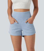 Halara Flex™ Short casual en jean skinny gainant taille haute à ourlet arrondi avec poches