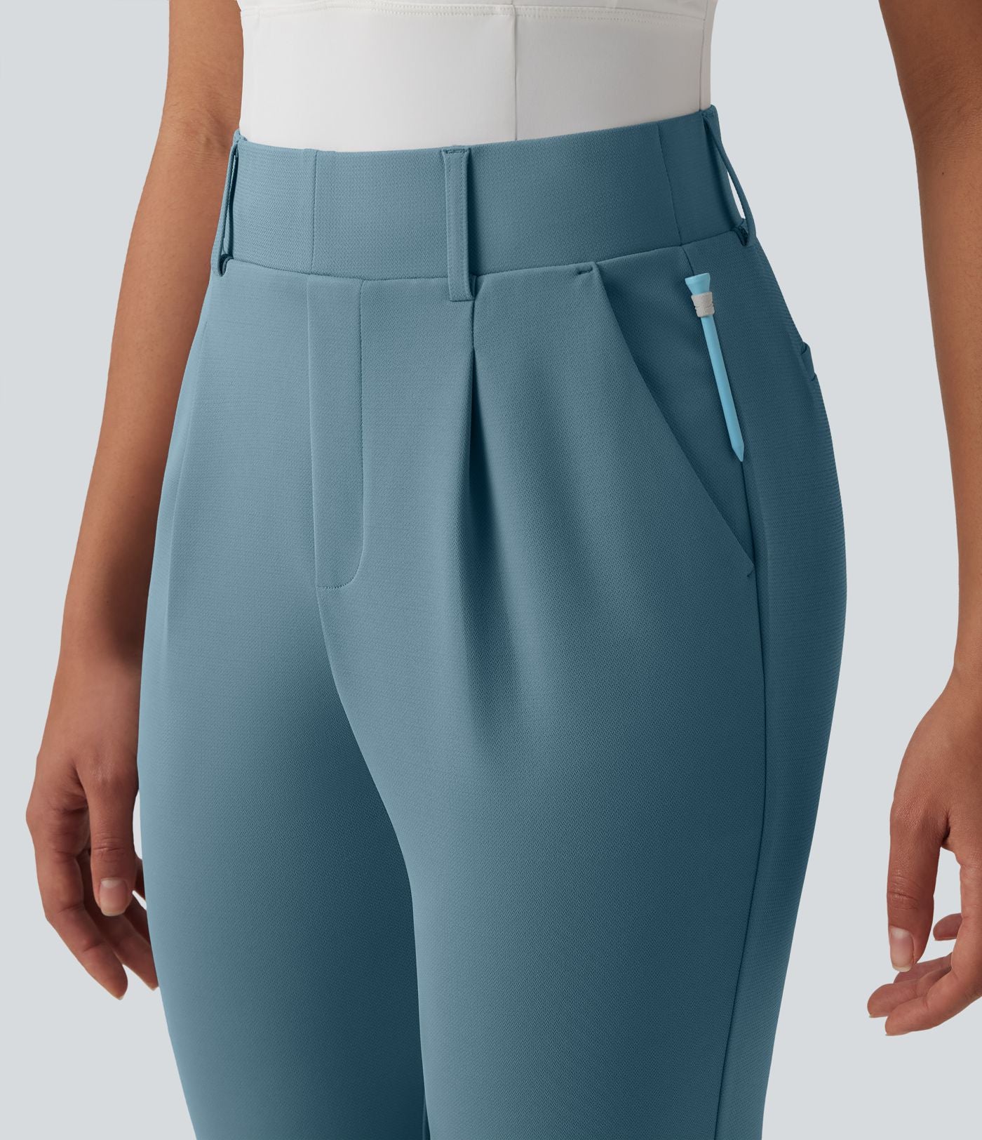 Pantalon de golf fuselé crêpe taille haute avec poches