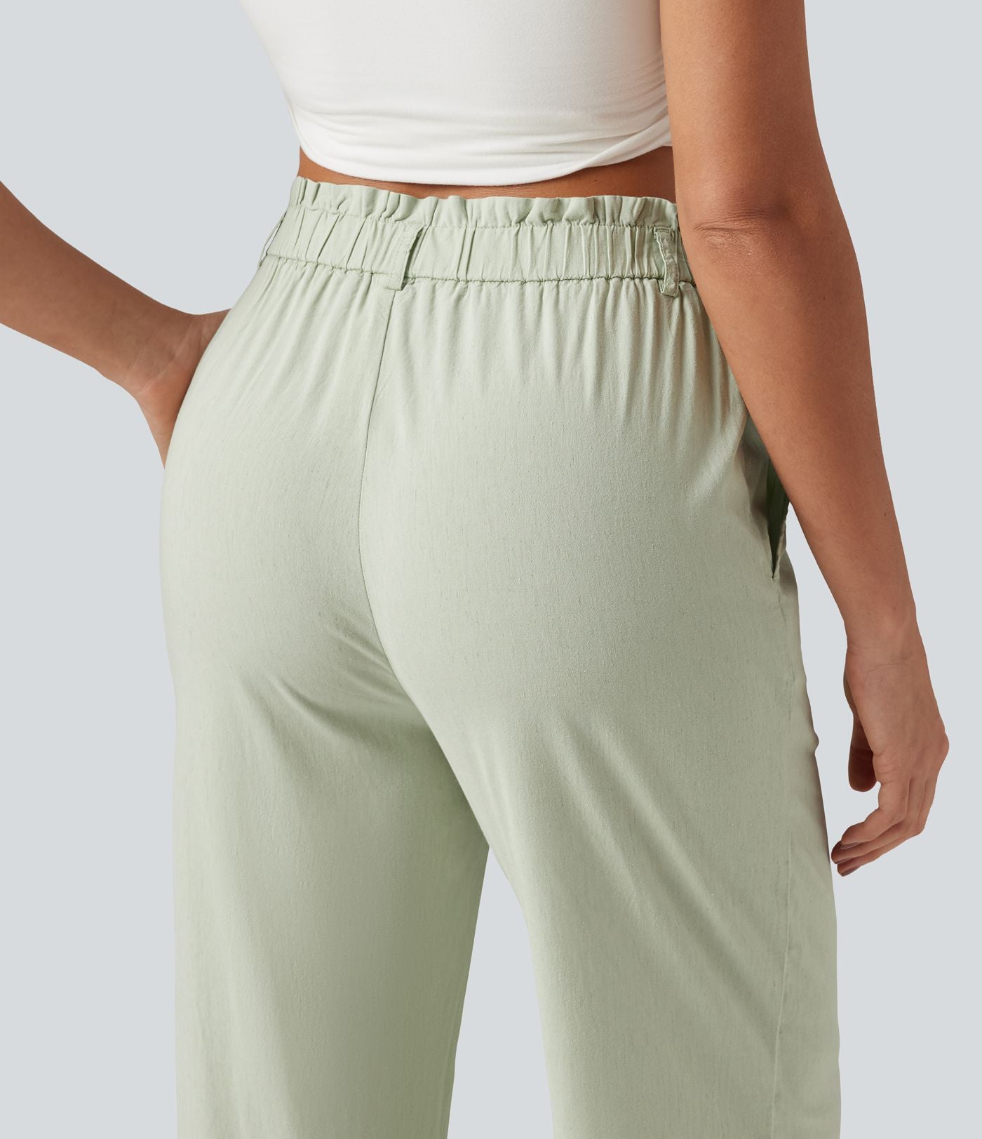 Pantalon jogging en lin stretch taille haute avec poches