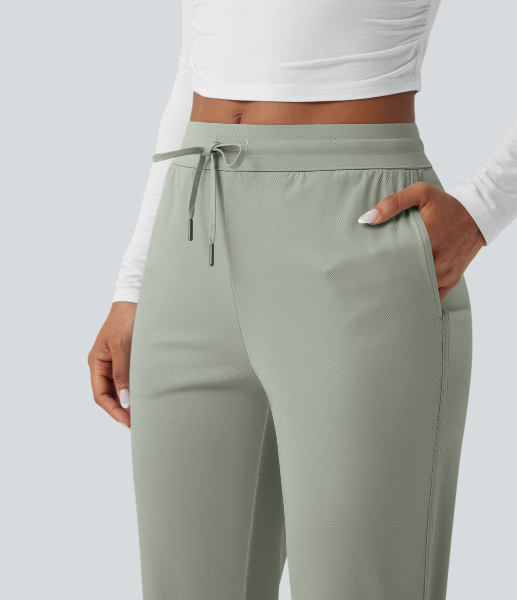 Pantalon de golf fuselé, taille mi-haute, cordon, ourlet courbé, séchage rapide, avec poches—UPF40+