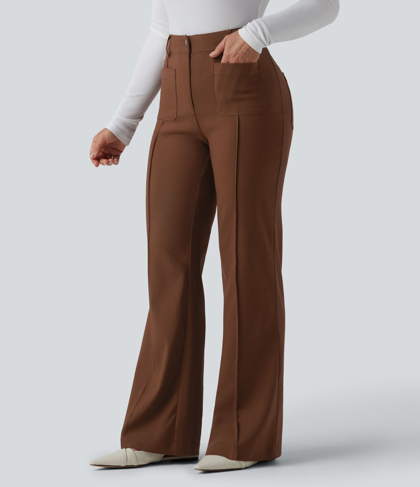 Pantalon tailleur évasé taille haute avec poches