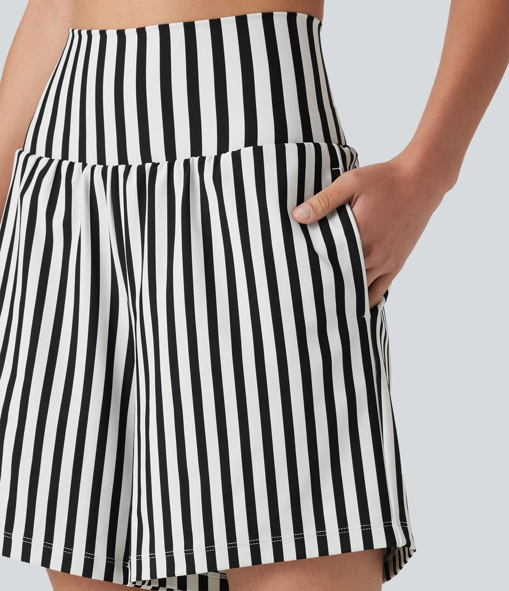Short ample de yoga 2 en 1 taille haute à rayures, 17,5 cm (7 pouces), avec poches
