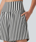 Short ample de yoga 2 en 1 taille haute à rayures, 17,5 cm (7 pouces), avec poches