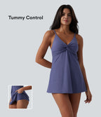 Maillot de bain une pièce métallisé col V soutien-gorge intégré ventre plat avec poches