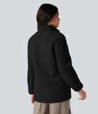 Veste teddy randonnée col montant décontractée avec fermeture éclair et poches