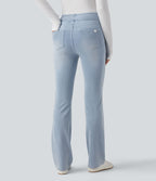 Halara Flex™ Jean bootcut décontracté extensible délavé taille haute à poches multiples
