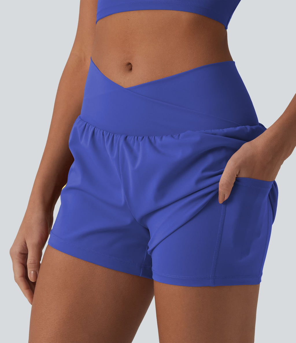 Short de yoga 2-en-1 SoftlyZero™ Airy croisé taille haute 7,5 cm effet frais InstantCool avec poches
