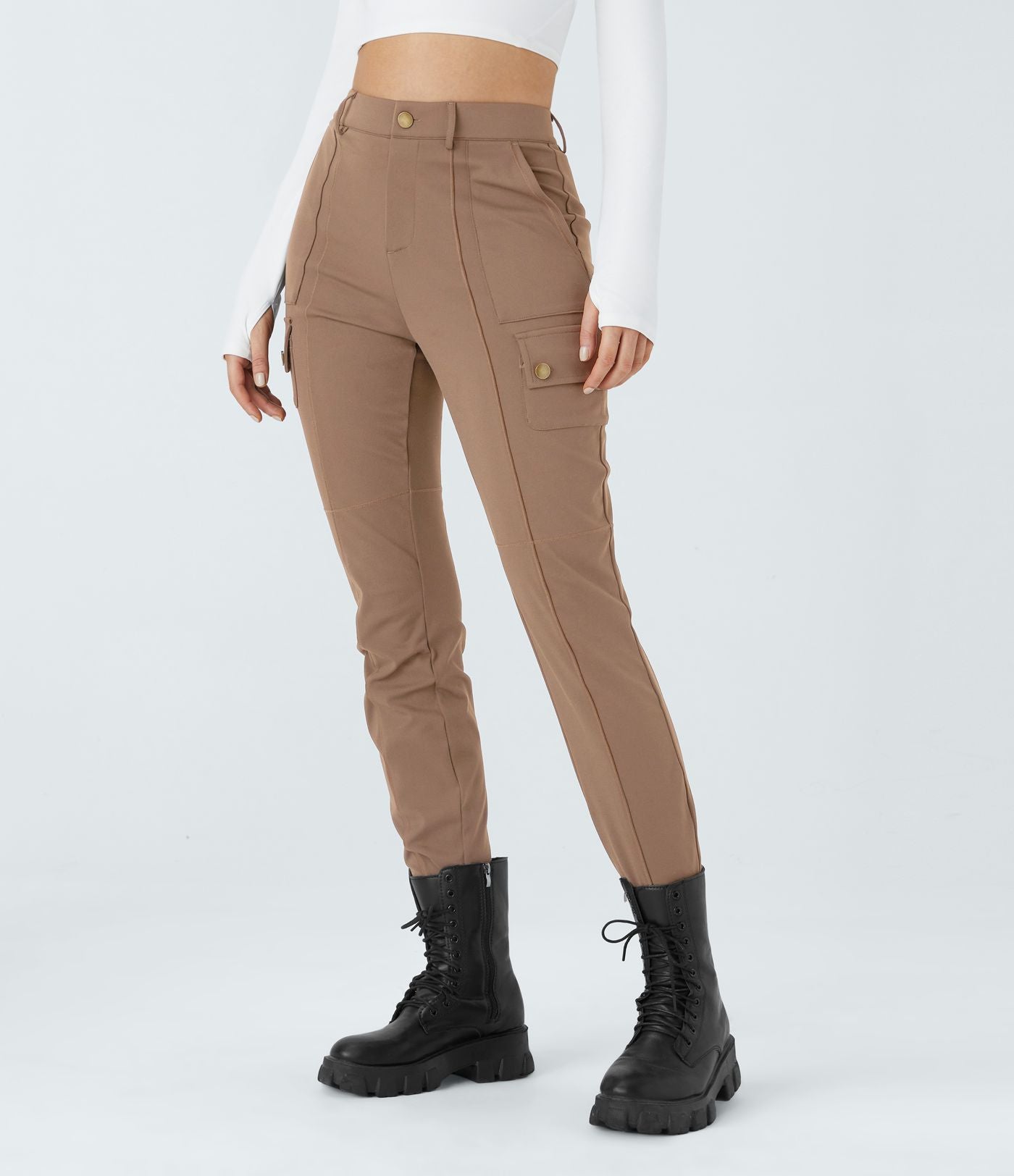Pantalon cargo ajusté uni taille haute DayStretch avec poches zippées