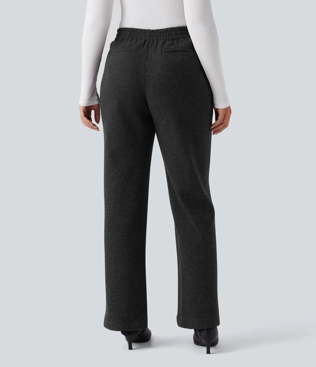 Pantalon tailleur coupe droite taille moyenne avec poches