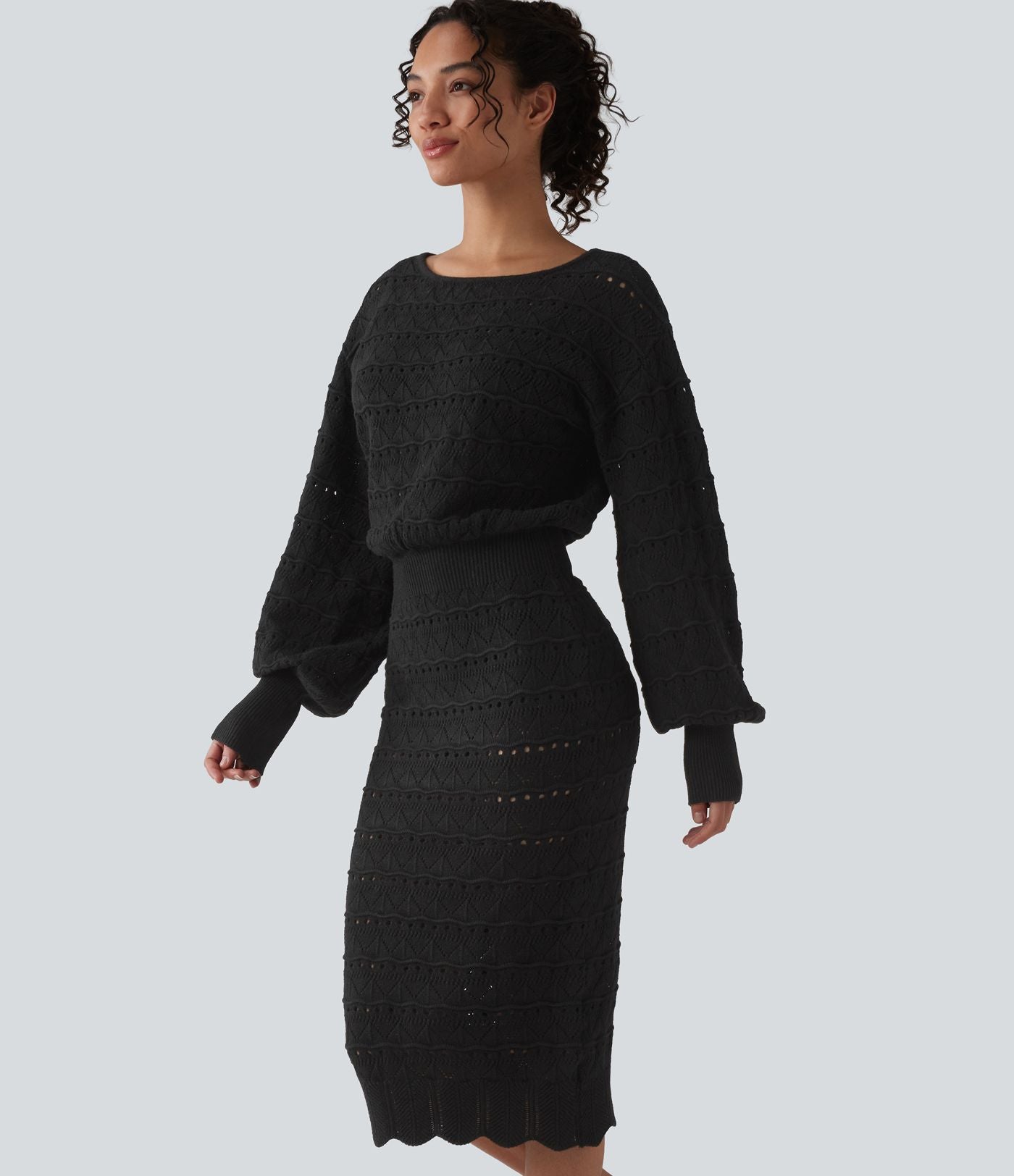Robe pull midi casual col bateau à manches longues