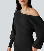 Robe pull mini moulante col bateau manches longues