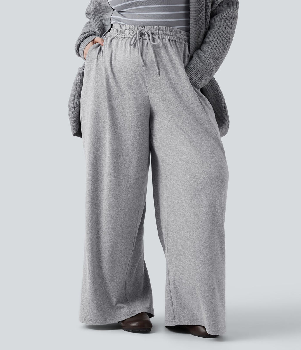Pantalon décontracté grande taille large taille haute avec cordon de serrage et poches