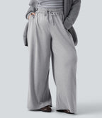 Pantalon décontracté grande taille large taille haute avec cordon de serrage et poches