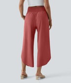 Breezeful™ Pantalon Fluide Vacances Séchage Rapide Taille Haute Croisée Poches Latérales Plissées Fente